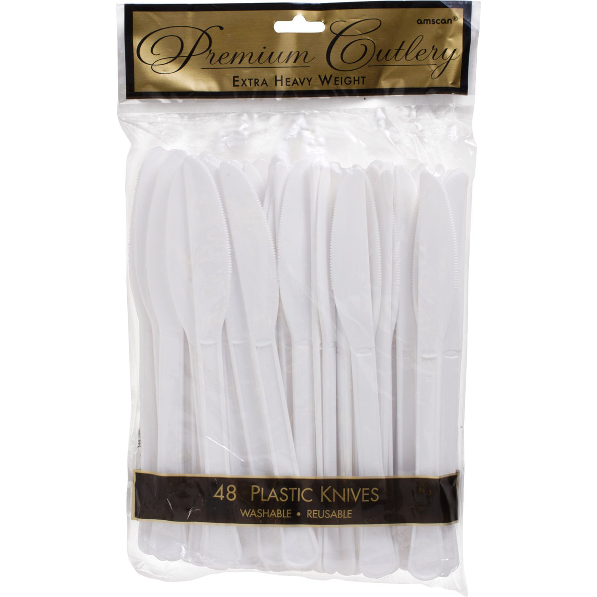 Premium Heavy Weight Frosty White Plastic Knives - 48 Count - Case of 36