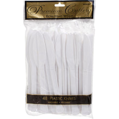 Premium Heavy Weight Frosty White Plastic Knives - 48 Count - Case of 36