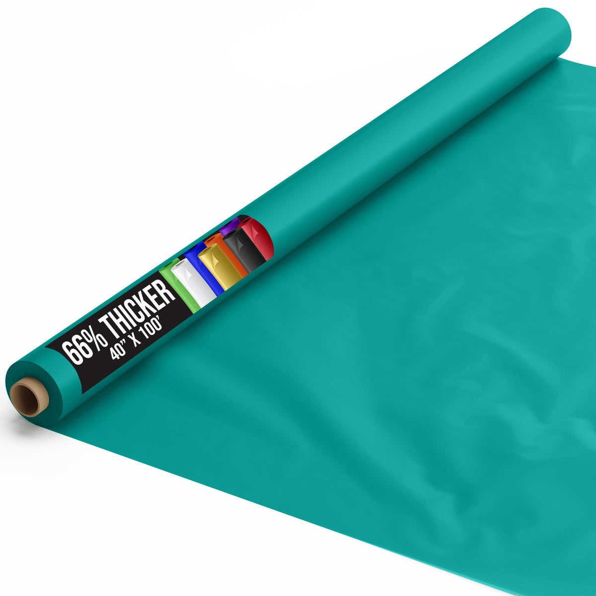40 In. x 100 Ft. Premium Teal Plastic Table Roll | 6 Pack
