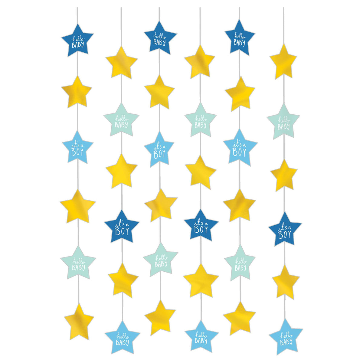 "It's a Boy" String Decorations, Gold/Blue, 7-foot, 6-ct - Case of 72