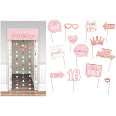 Happy Birthday Scene Setter with Props, Gold/Pink, 77-inch, 14-pk - Pack of 6