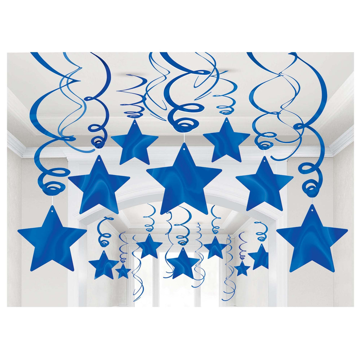 Blue Star Swirl Decorations, 30-ct - Pack of 6