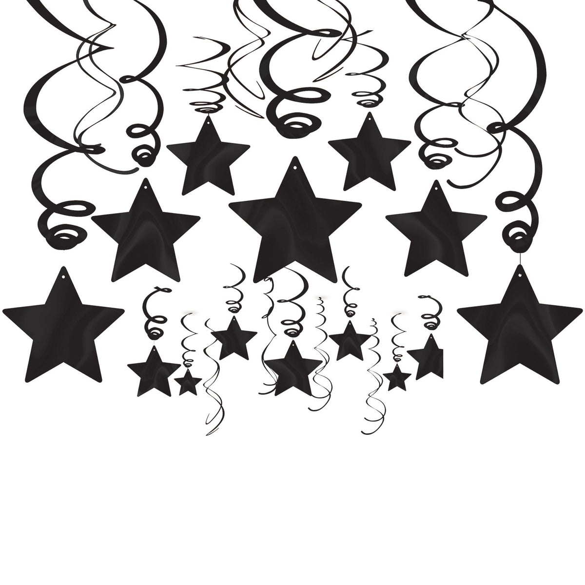 Black Shooting Star Metallic Swirl Decorations, 30-pcs - Pack of 6