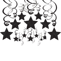 Black Shooting Star Metallic Swirl Decorations, 30-pcs - Pack of 6