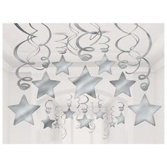 Silver Shooting Star Swirl Decorations, 30-pcs - Case of 48