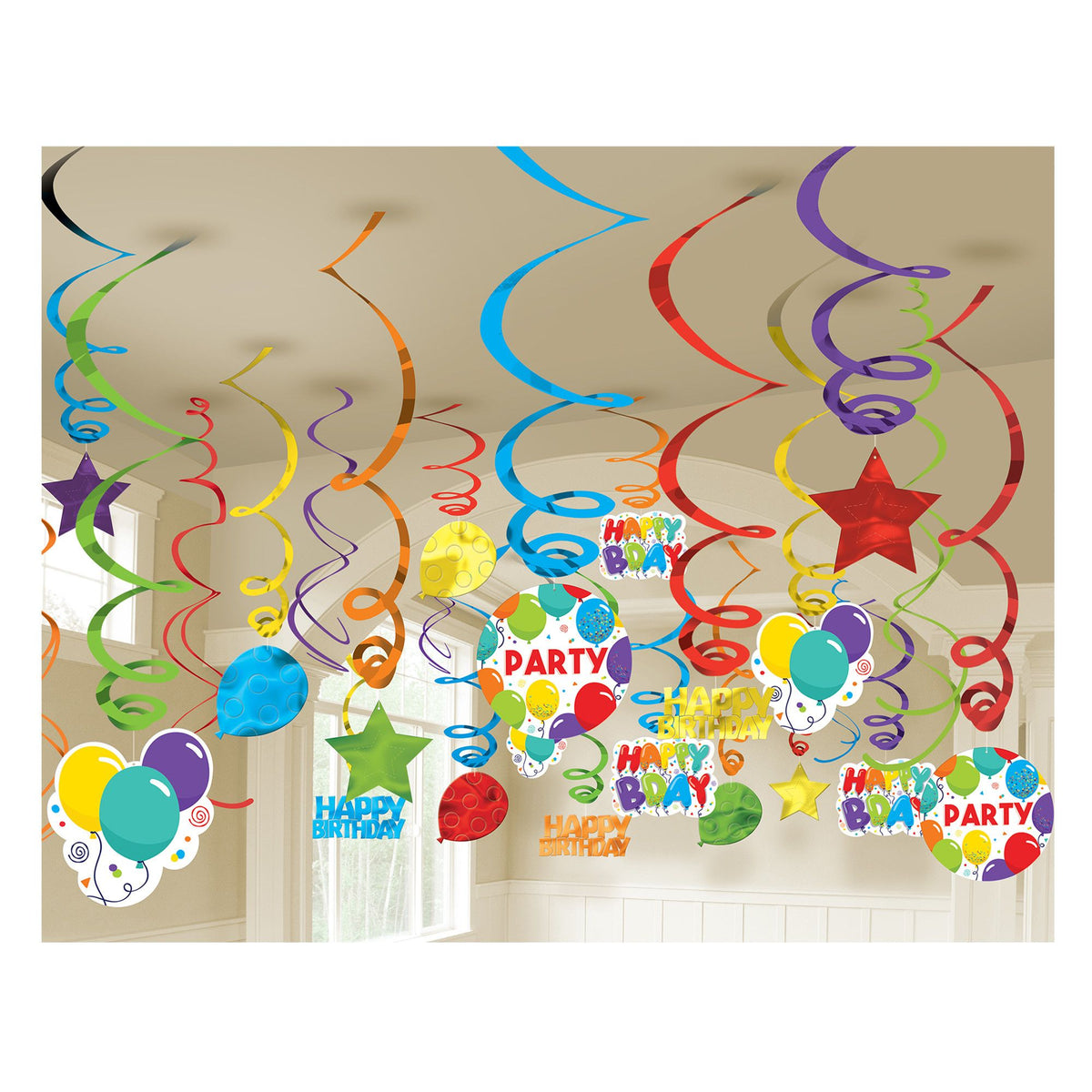 Colorful Swirly Birthday Celebration Hanging Decorations, 50-pcs - Pack of 6