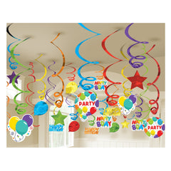Colorful Swirly Birthday Celebration Hanging Decorations, 50-pcs - Pack of 6