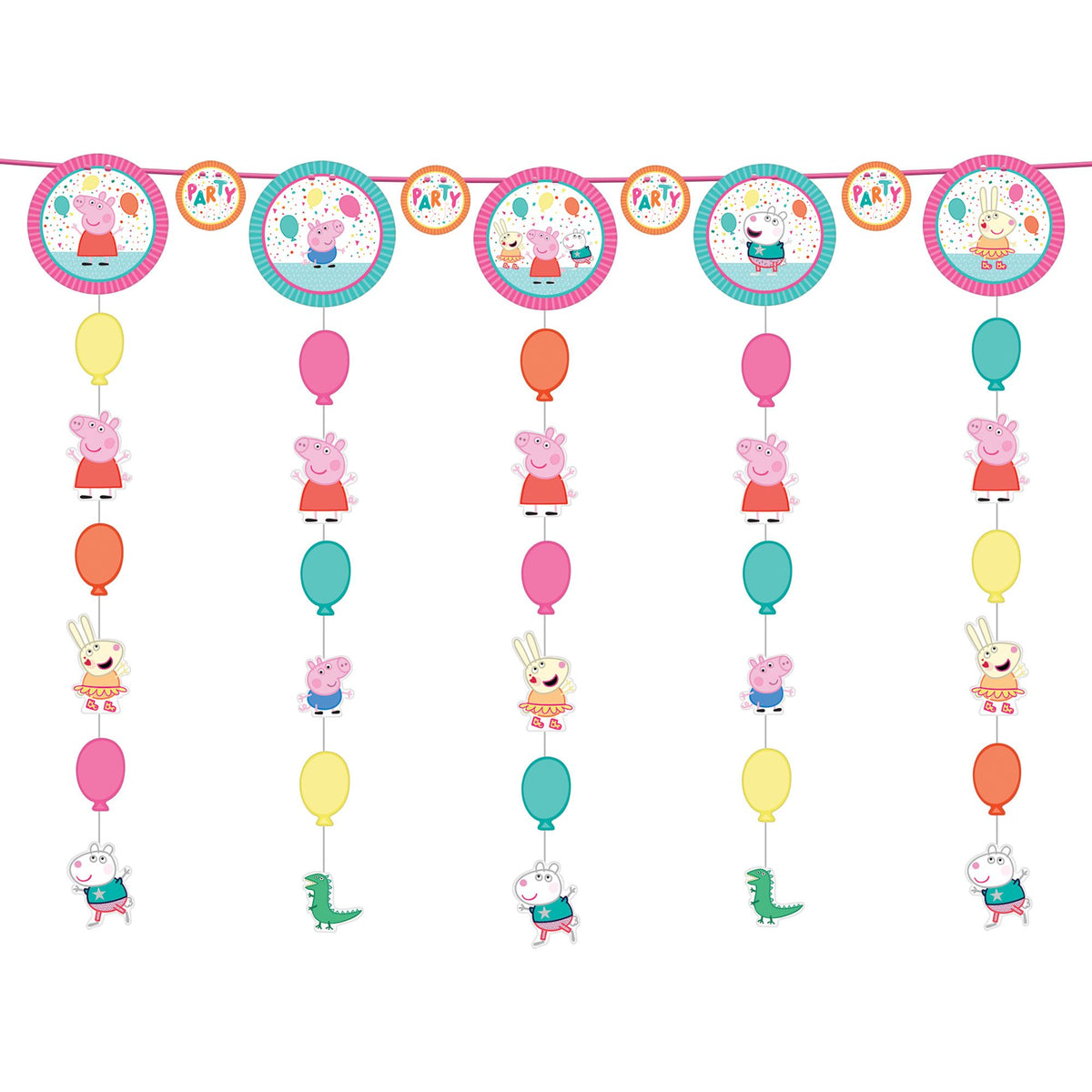 Peppa Pig Hanging Garland Banner, Pink/Blue, 10-foot - Case of 48