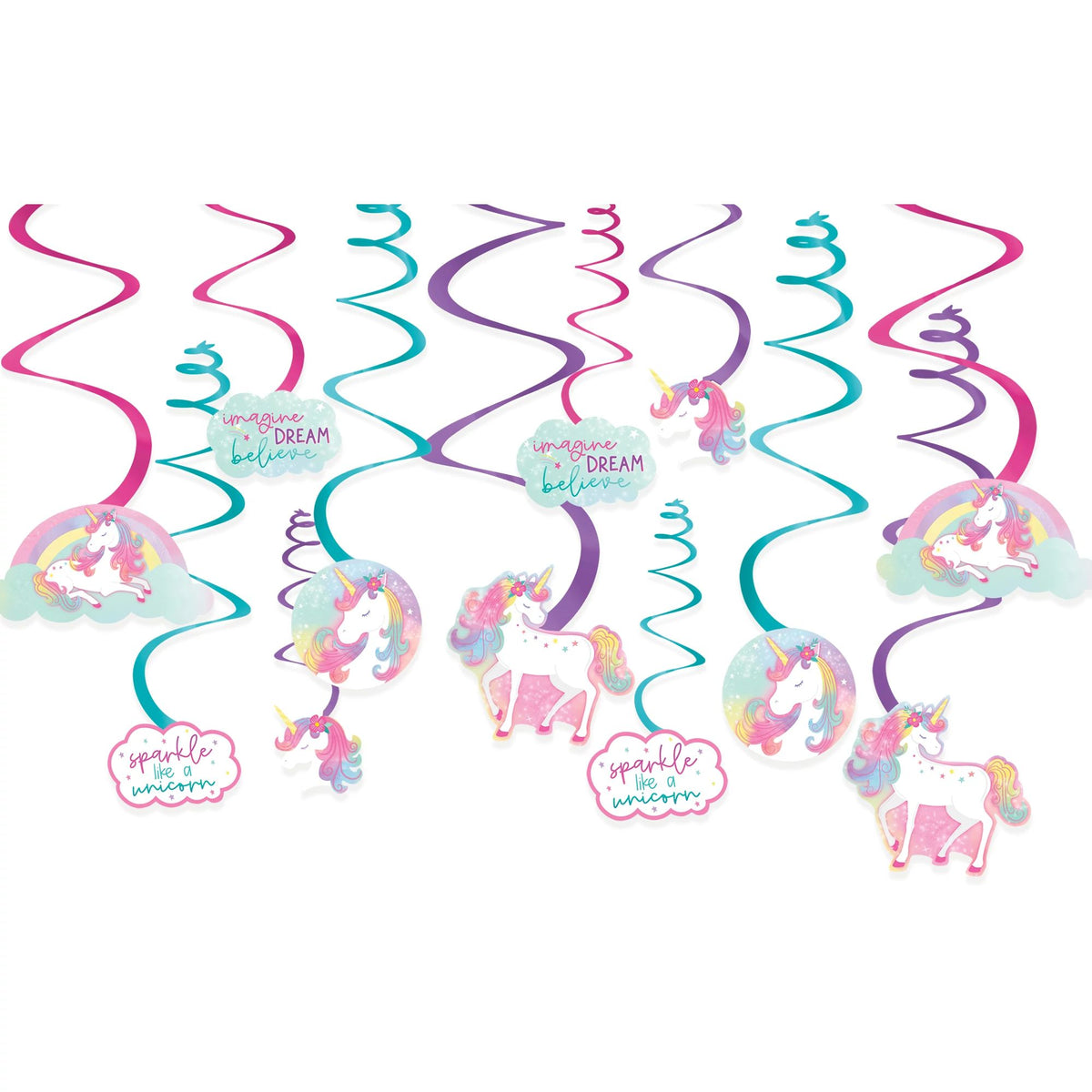 Unicorn Swirl Decorations, Pink/Blue, 10-inch, 12-ct - Pack of 6