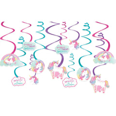 Unicorn Swirl Decorations, Pink/Blue, 10-inch, 12-ct - Pack of 6