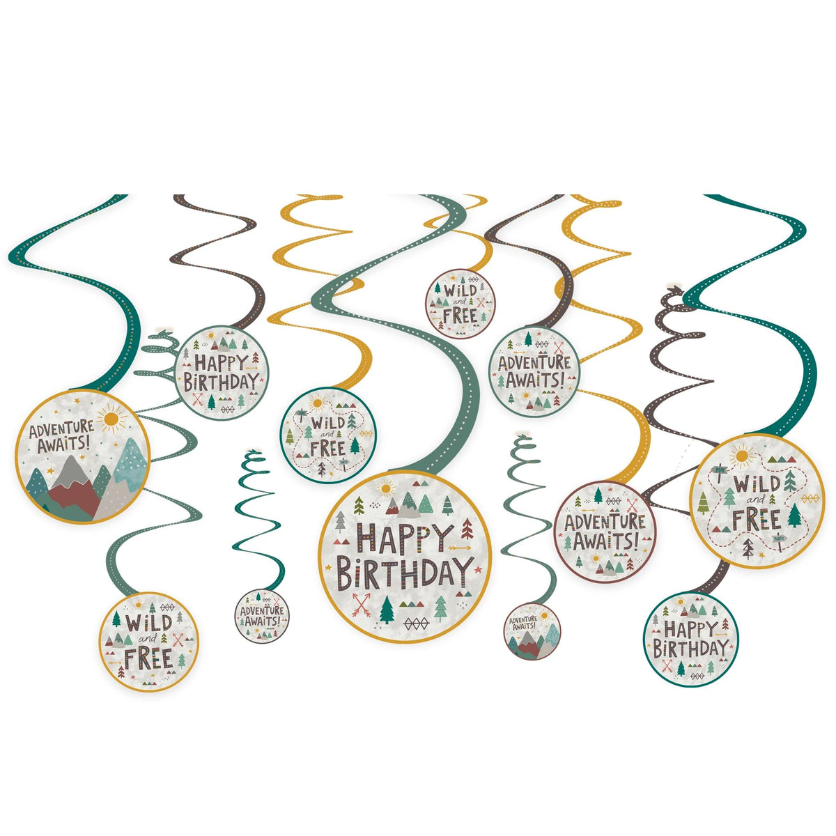 Wilderness Happy Birthday Swirl Hanging Decorations, 10 inch, 12-ct - Pack of 12