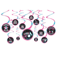 Internet Famous Happy Birthday Swirl Decorations, Pink/Blue/Black, 10-inch, 12-ct - Pack of 9