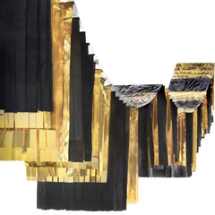 Black & Gold Accordion Fringe Ceiling Decoration Garland - 12 ft - Pack of 3