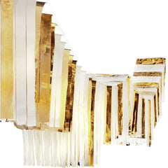 Accordion Fringe Foil & Tissue Ceiling Garland, Gold/White, 12-foot - Case of 9