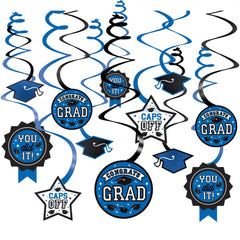 Congrats Grad Swirl Decorations, Blue, 5-inch, 12-ct - Pack of 9