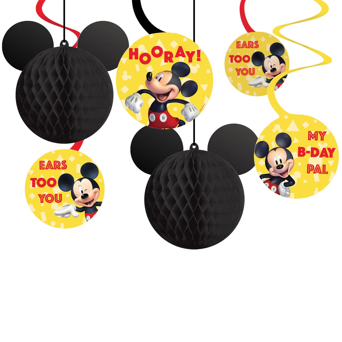 Mickey Mouse Honeycomb & Swirl Decorations, 10-inch, 12-ct - Pack of 6