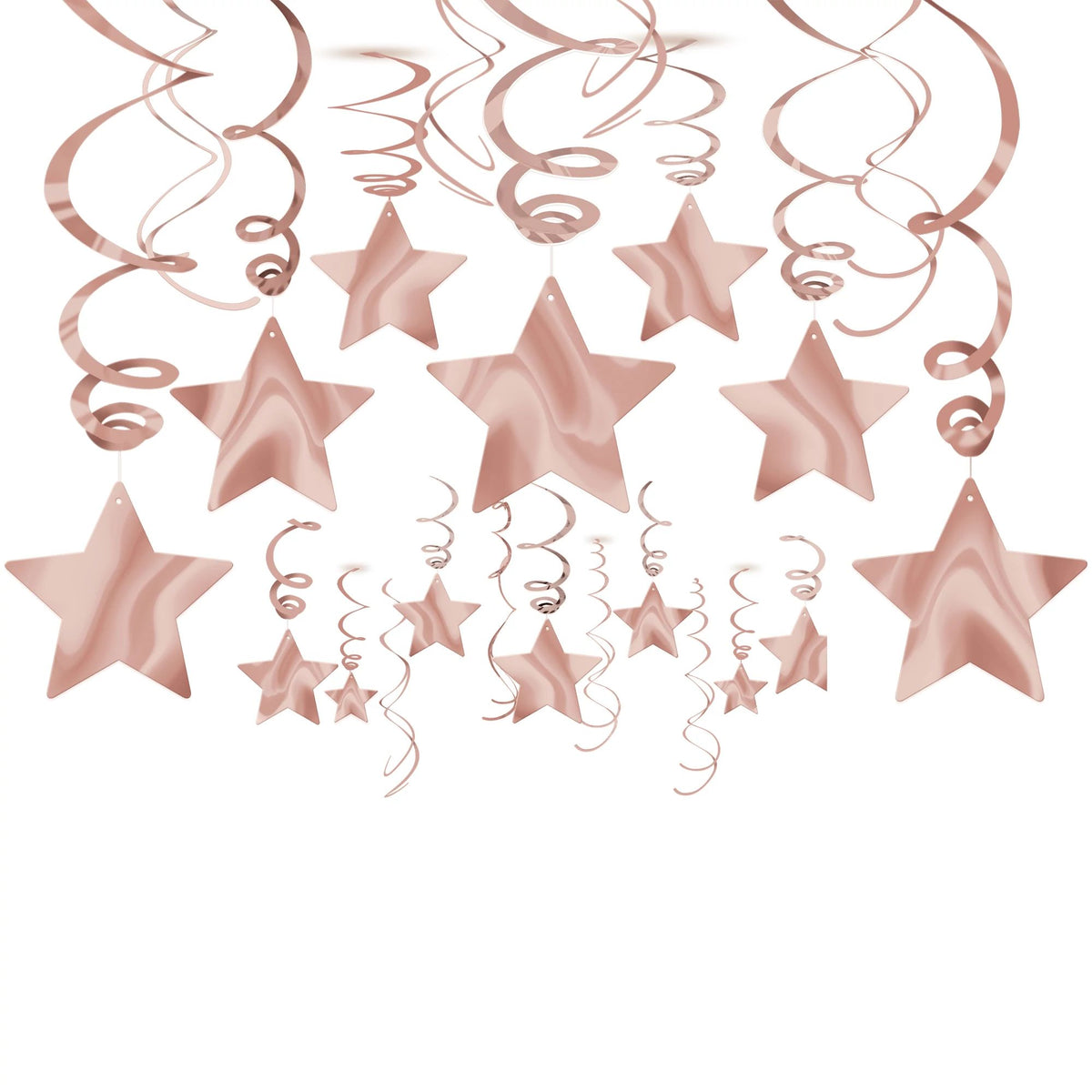 Rose Gold Shooting Stars Swirl Hanging Decorations - 30-ct - Case of 48