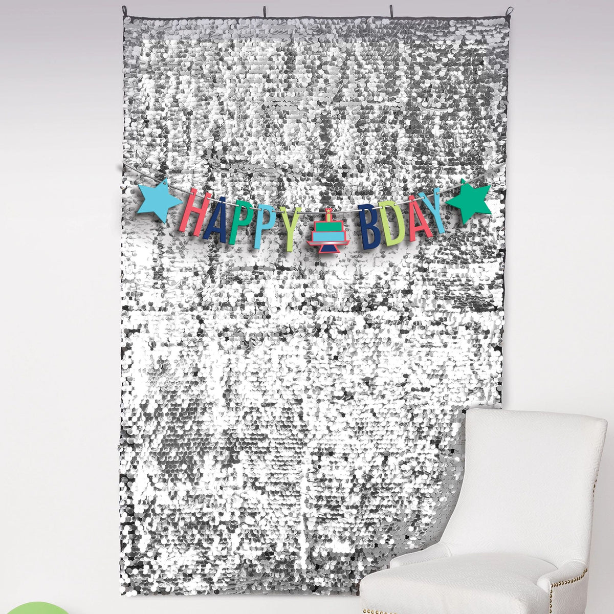 Sparkling Silver Birthday Backdrop & Banner Set - Pack of 3