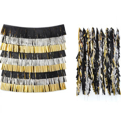 Hanging Fringe Wall Banner Decoration, Black/Silver/Gold, for New Years - Pack of 3