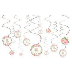 Floral Baby Swirl Decorations, Pink/White, 10-inch, 12-ct - Pack of 12