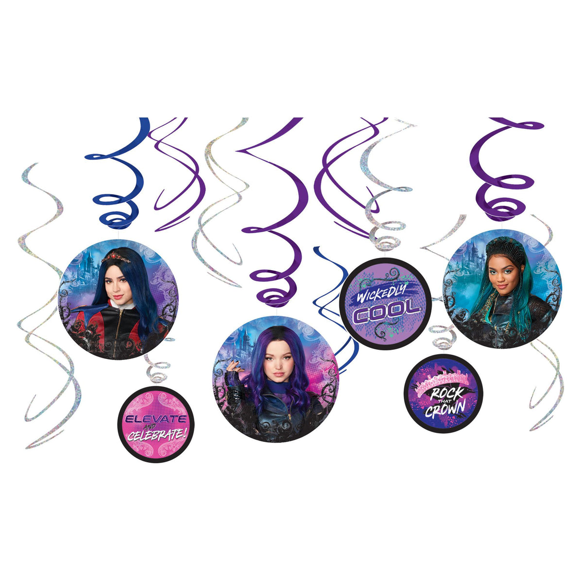 Disney Descendants Wickedly Cool Swirl Decorations, Purple/Pink, 10-inch, 12-ct - Case of 48
