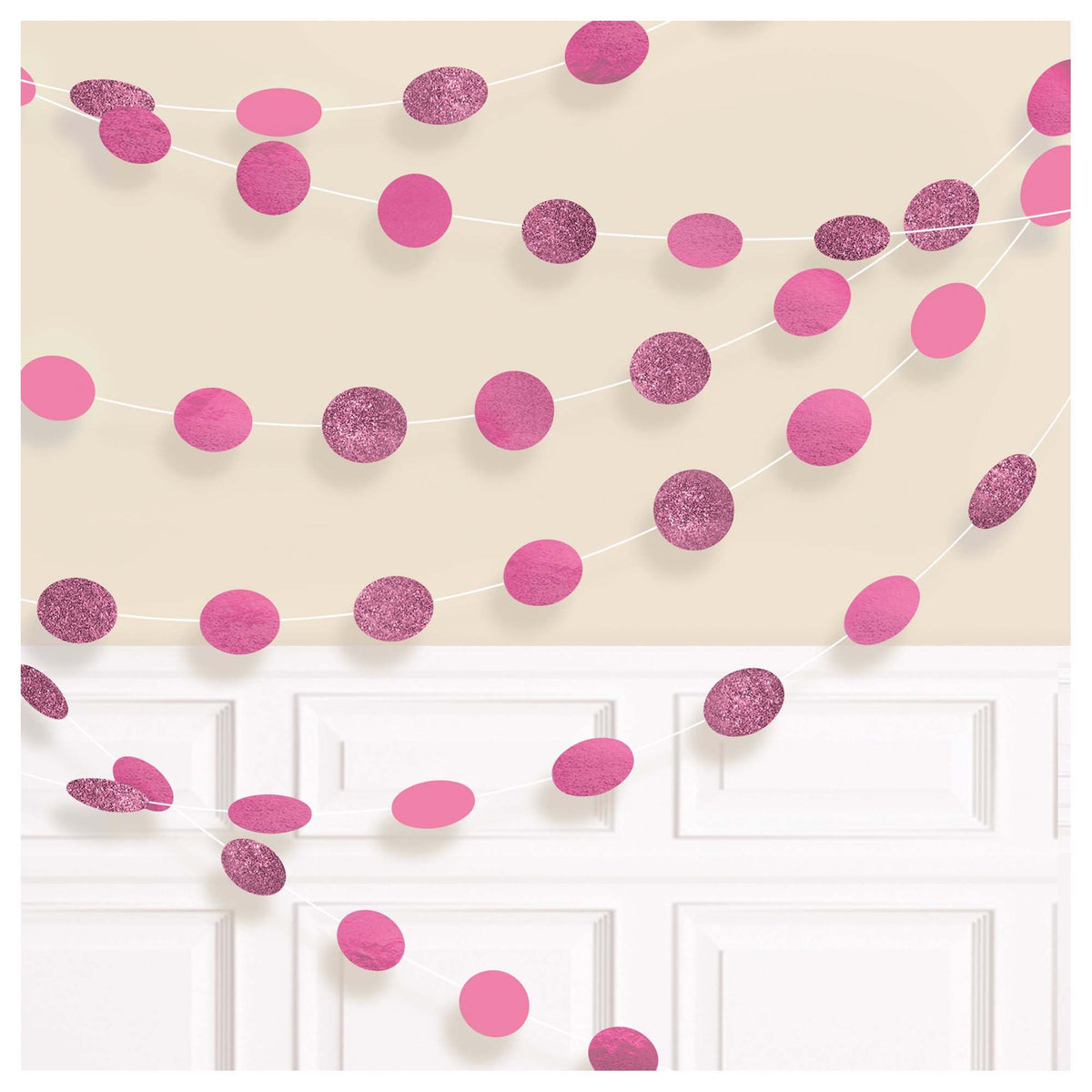 Bright Pink Polka Dot String Decorations, 7-inch, 6-ct - Pack of 6
