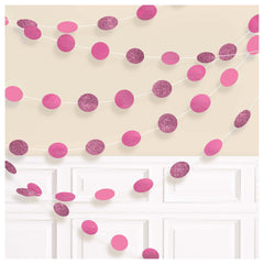 Bright Pink Polka Dot String Decorations, 7-inch, 6-ct - Pack of 6