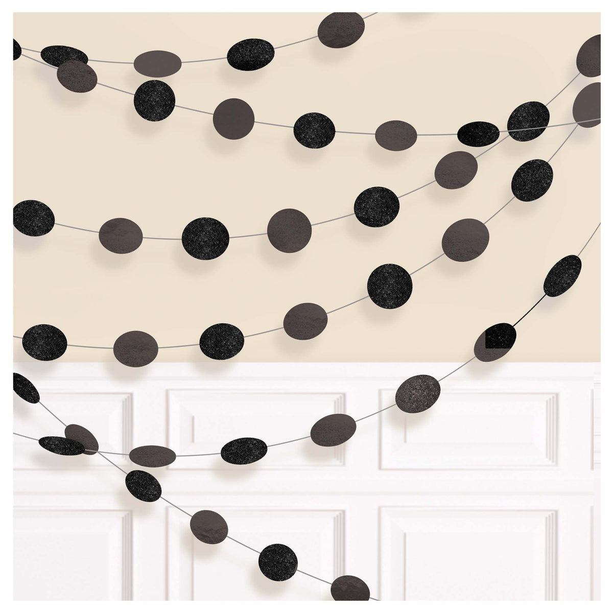 Black Glitter Polka Dot String Decorations - 7-Inch, 6-ct - Pack of 6