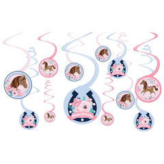 Saddle Up Happy Birthday Swirl Decorations, Pink/Blue, 10-inch, 12-ct - Case of 48