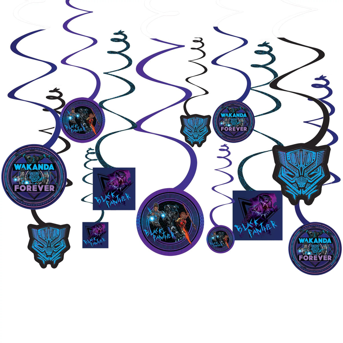 Disney Marvel Black Panther Swirl Decorations, Purple/Blue, 9.5-inch, 12-ct - Case of 48