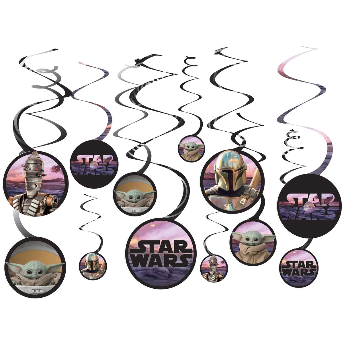 Disney Star Wars Mandalorian Swirl Decorations, Purple/Green, 10-inch, 12-ct - Pack of 6
