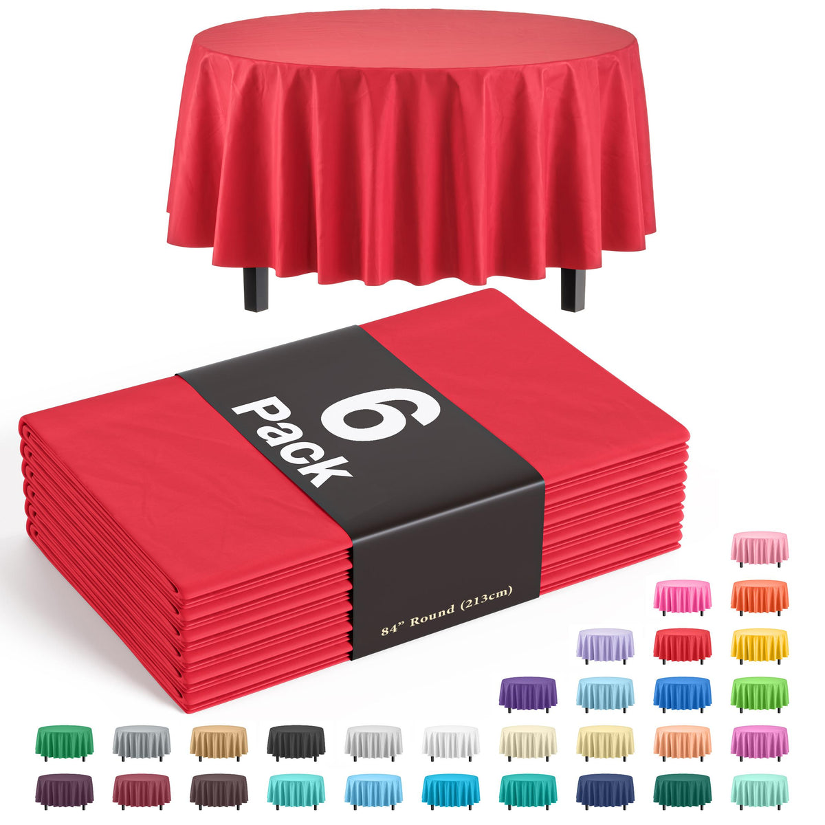 Premium Round Red Table Cover | 6 Pack