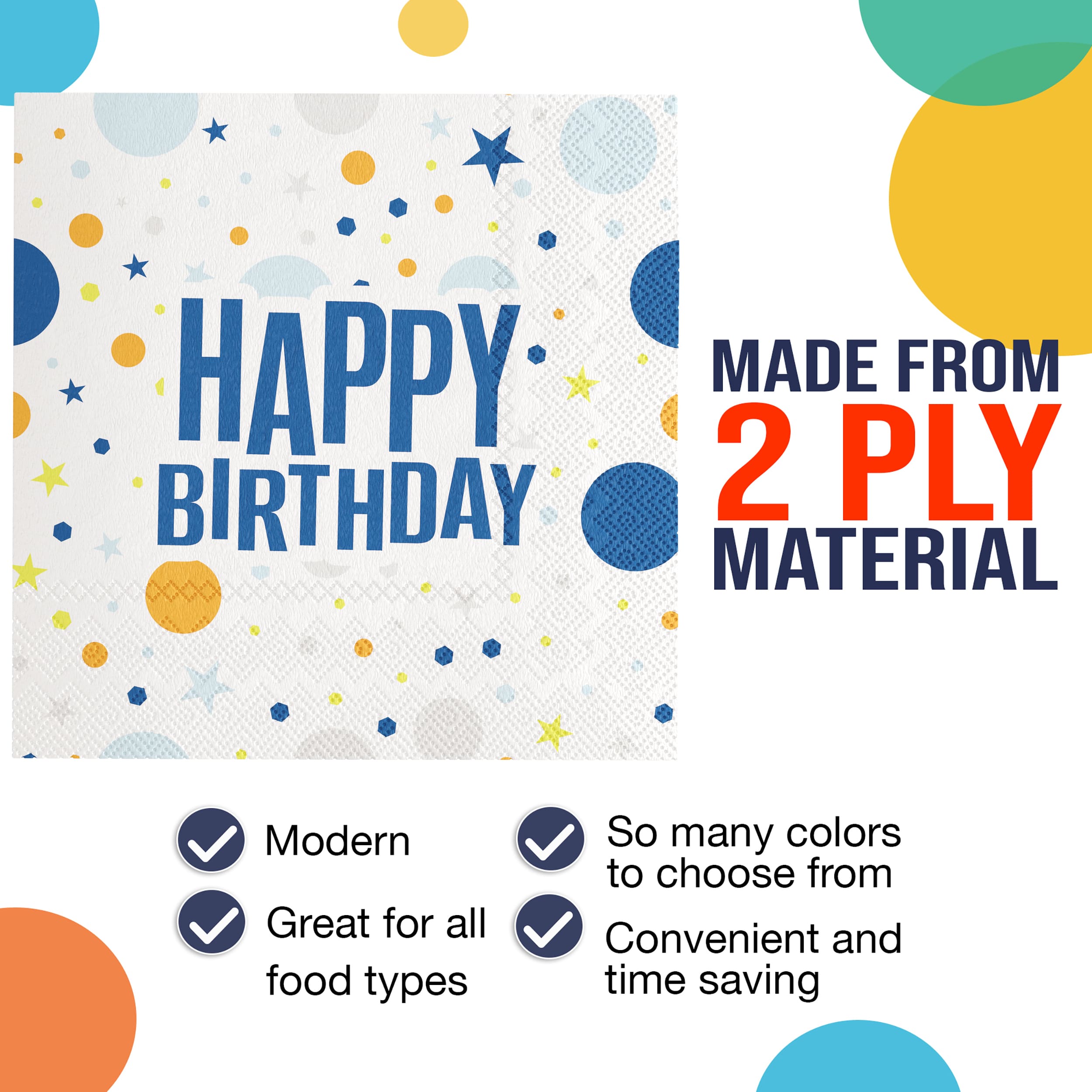 Blue Birthday Print Luncheon Napkins | 300 Count