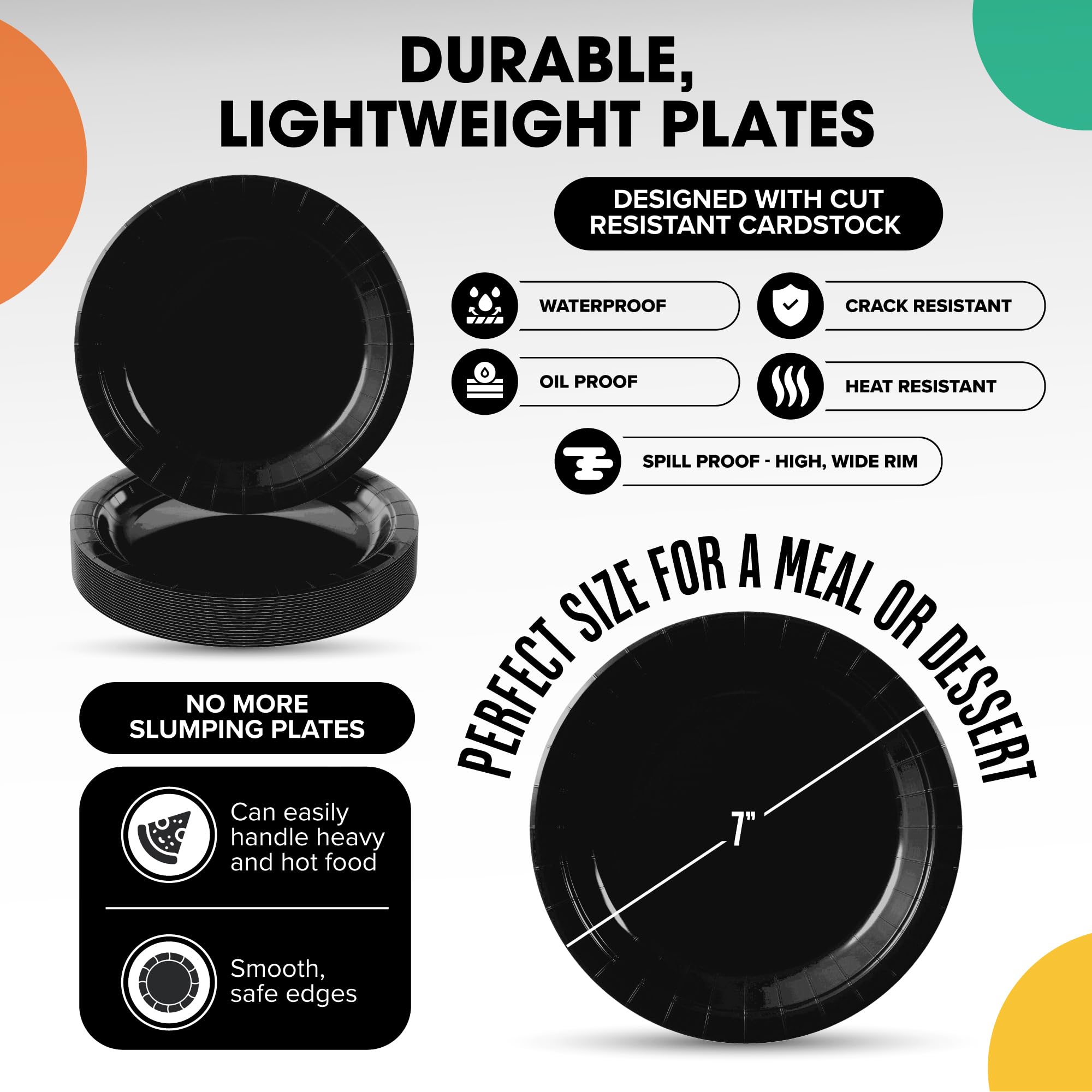 7 In. Black Paper Plates | 500 Count