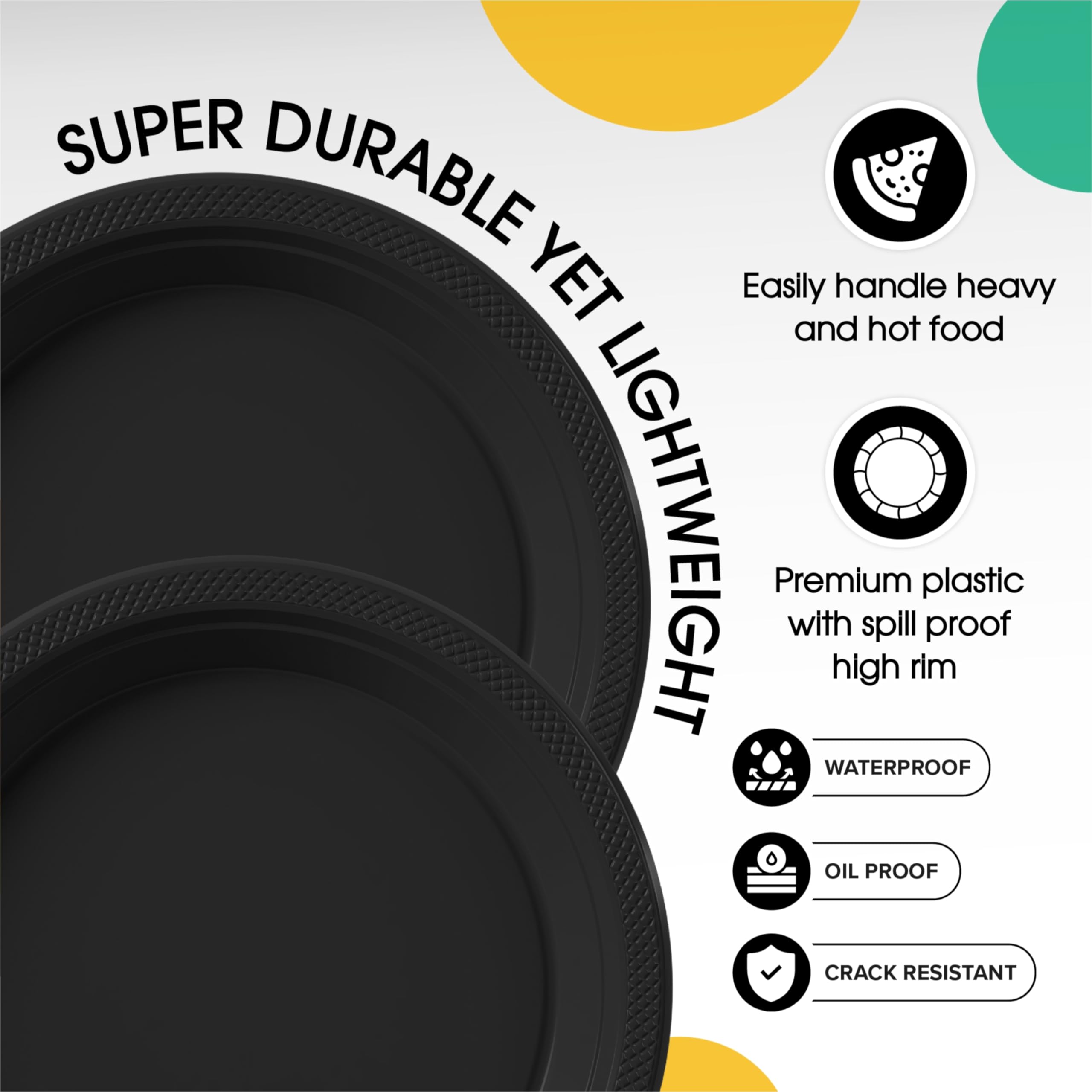 7 In. | Black Plastic Plates | 600 Count