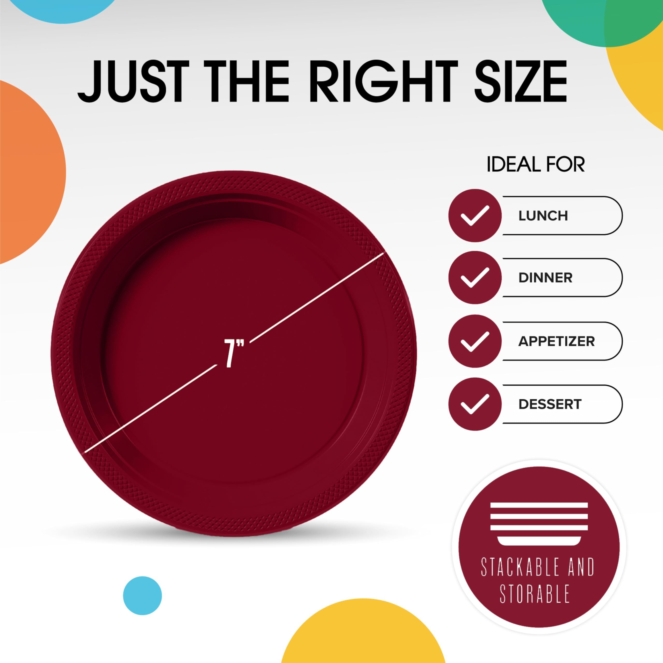 7 In. | Burgundy Plastic Plates | 600 Count