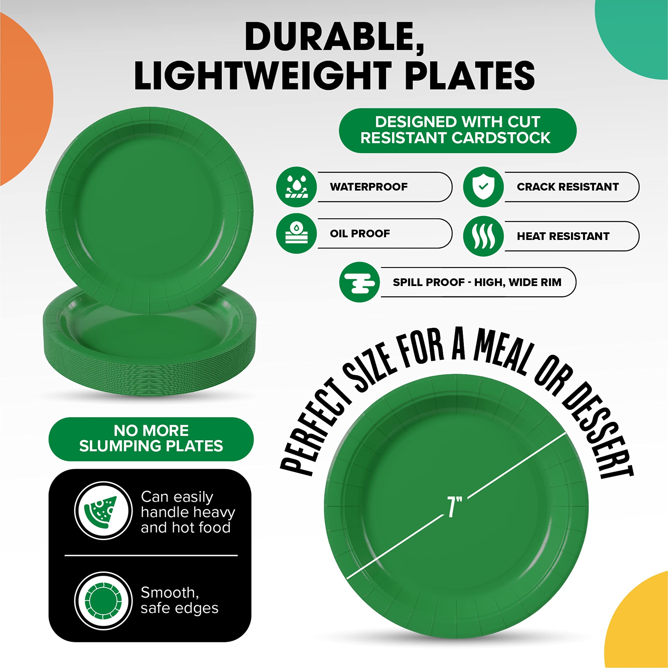 7 In. Emerald Green Paper Plates | 500 Count