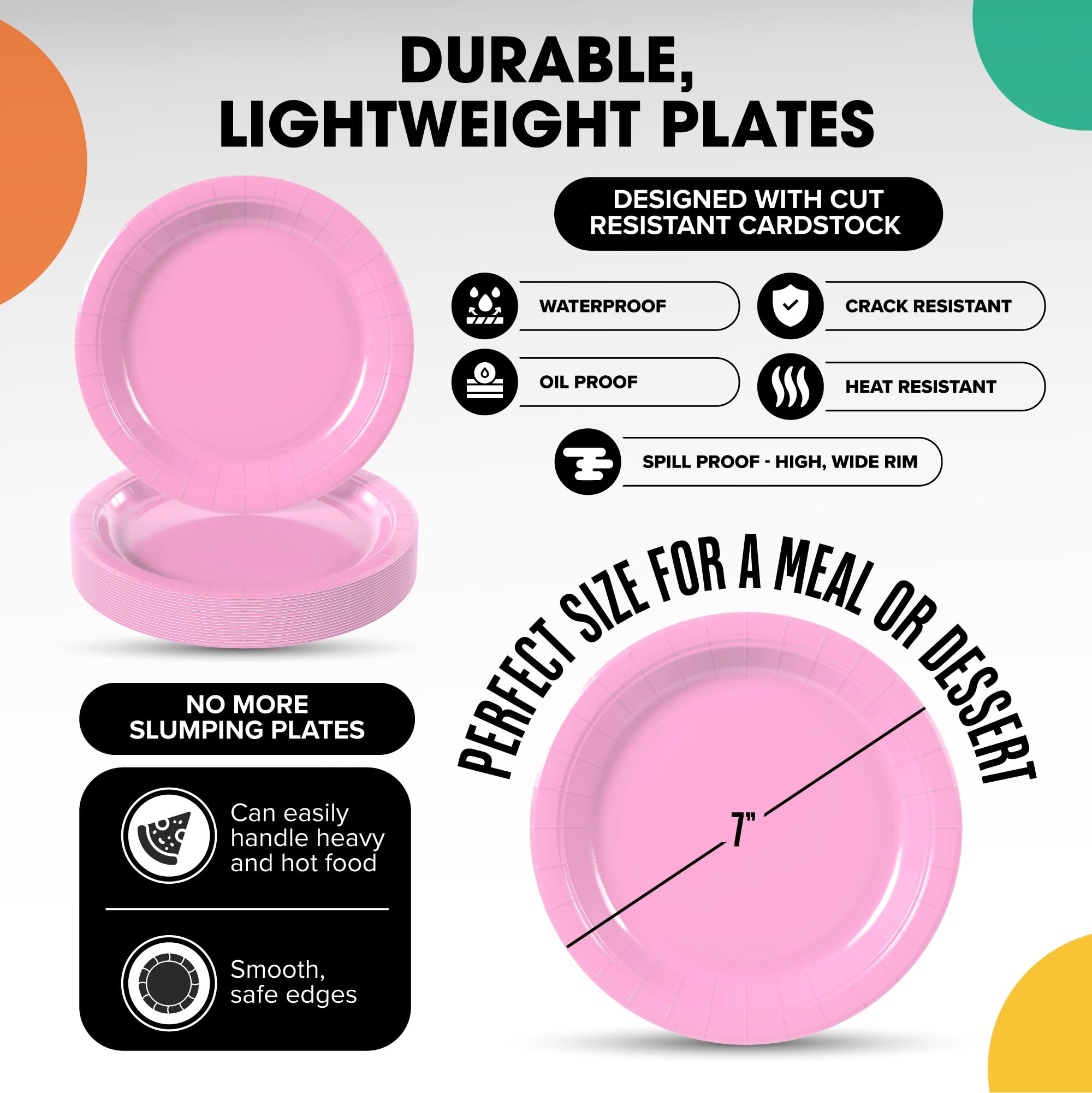 7 In. Pink Paper Plates | 500 Count