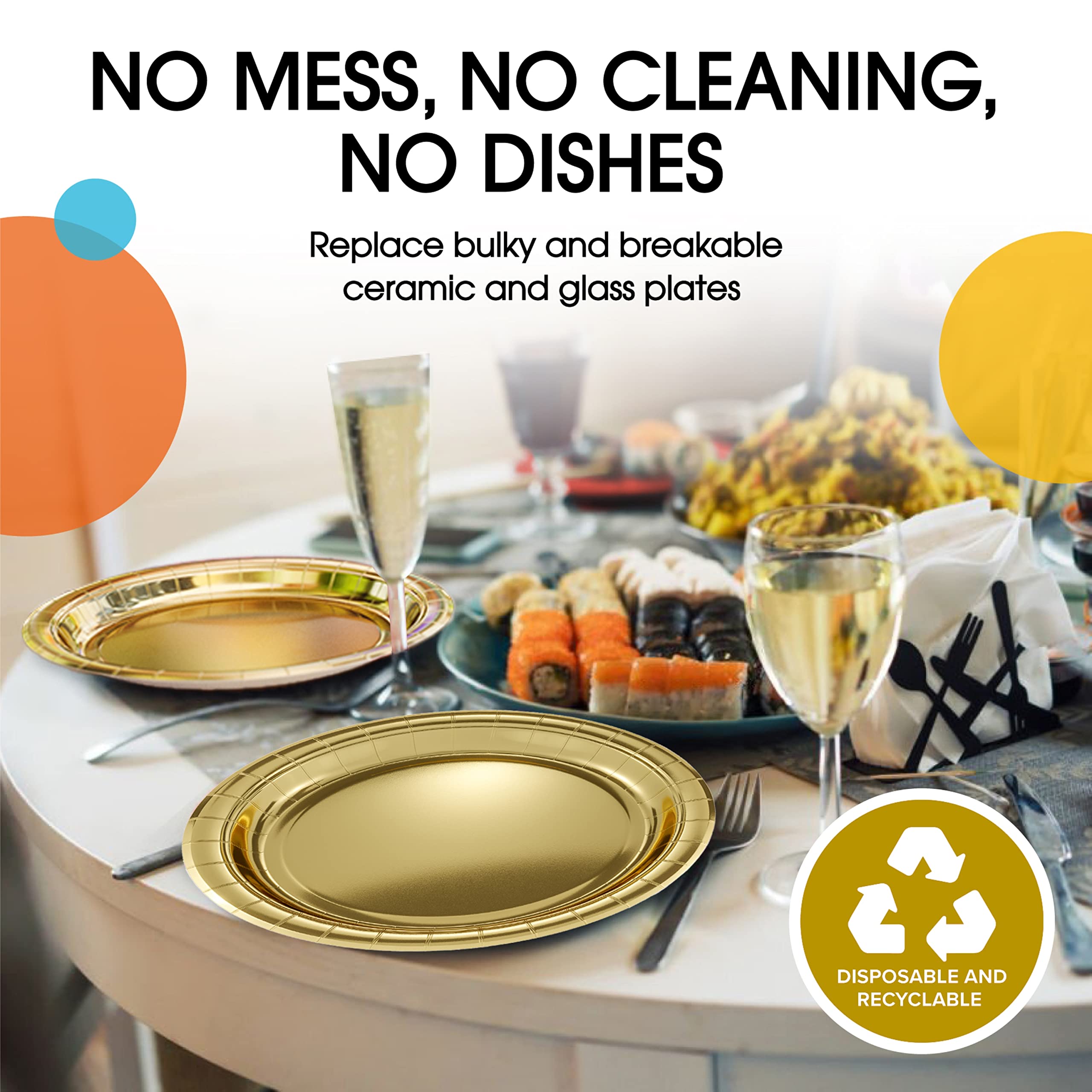 Reflective Gold Paper 7 In. Reflective Gold Paper Plates | 100 Count | Yom Tov Settings