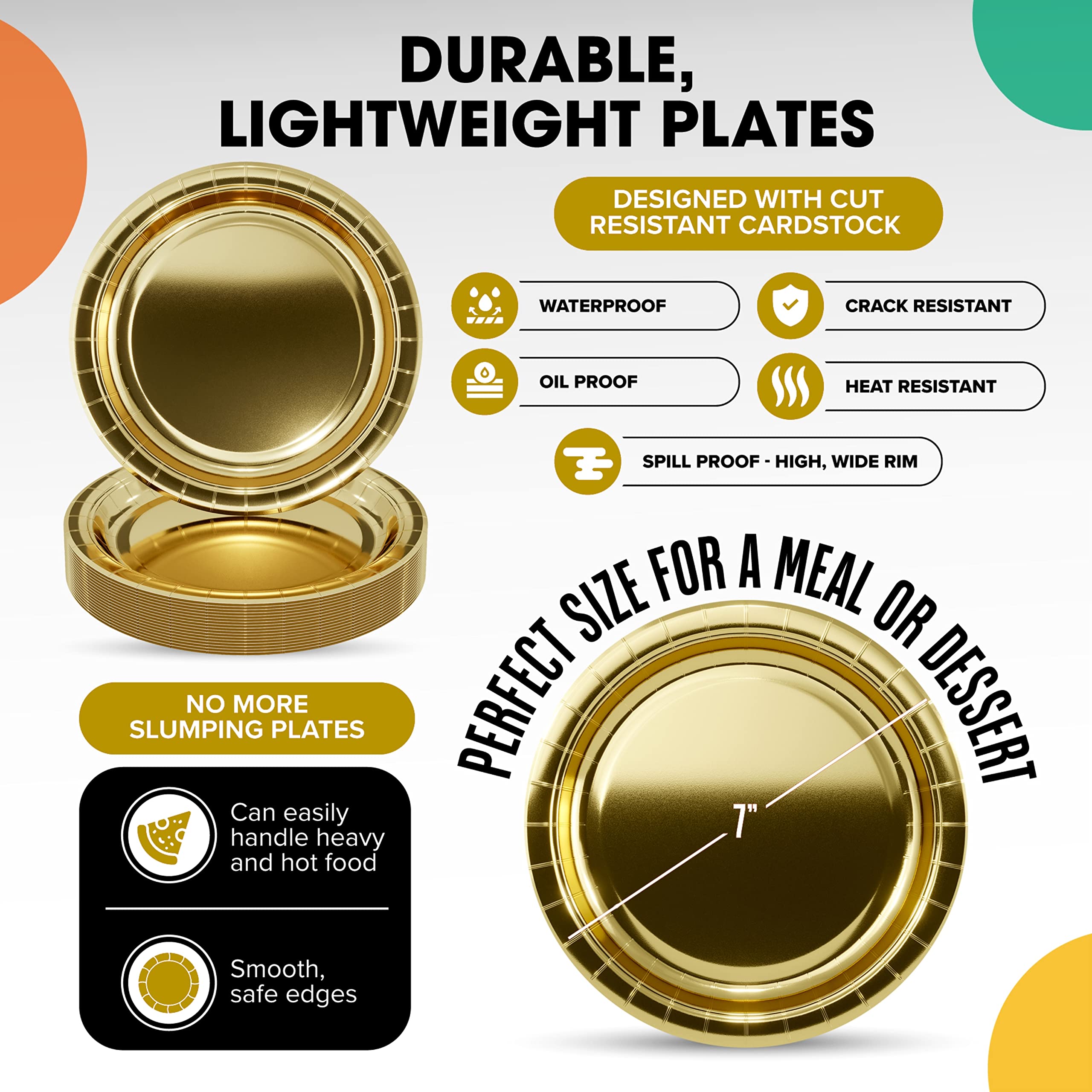 Reflective Gold Paper 7 In. Reflective Gold Paper Plates | 100 Count | Yom Tov Settings