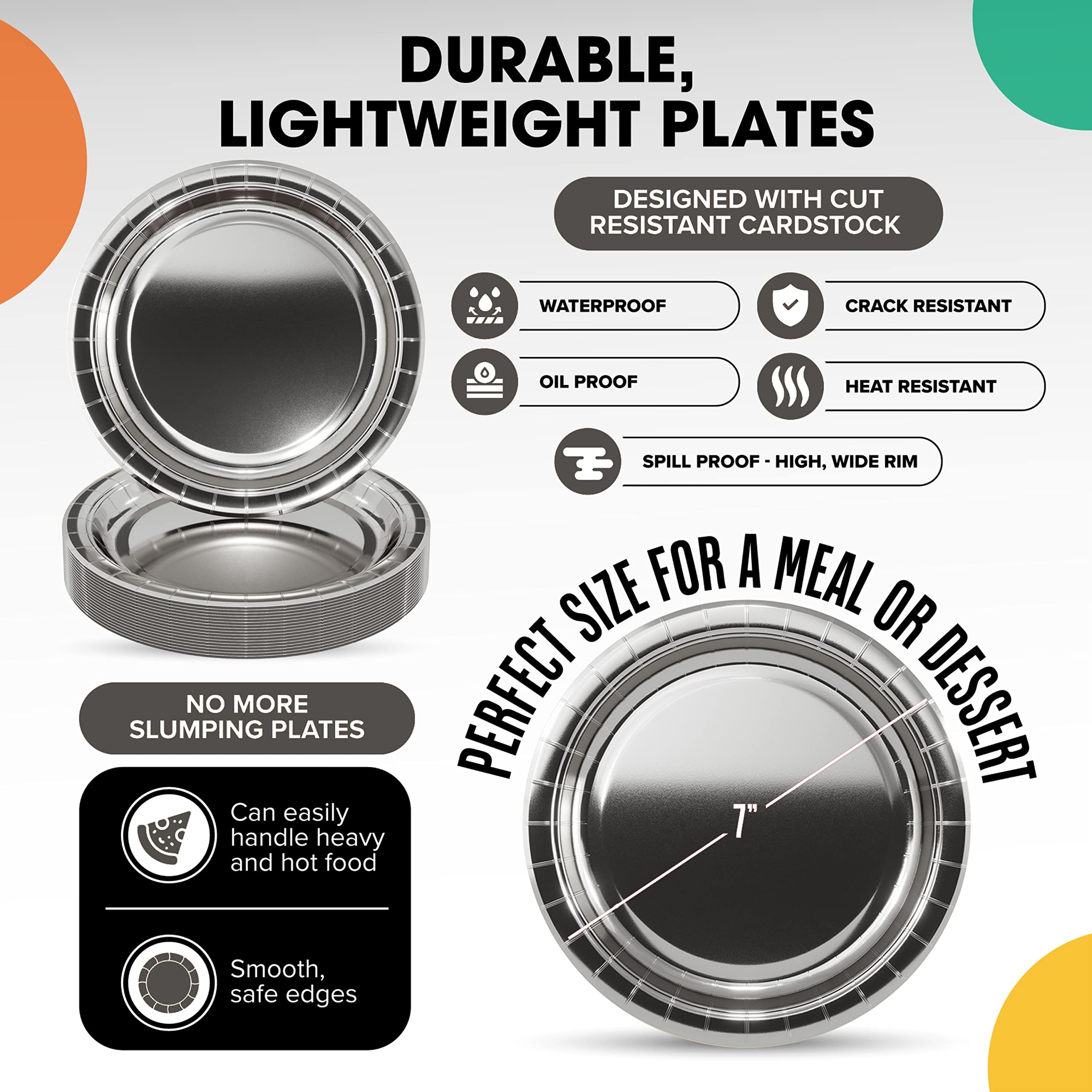 7 In. Reflective Silver Paper Plates | 500 Count