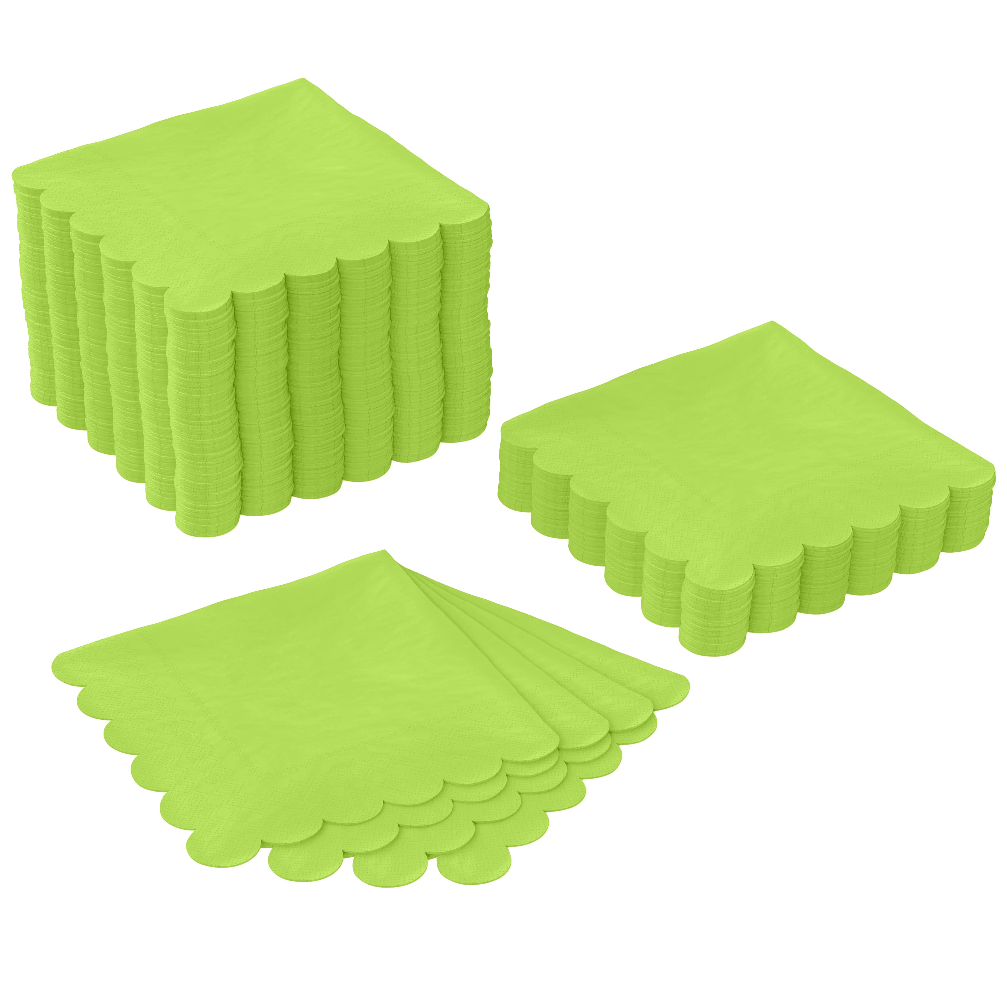 Lime Green Scallop Beverage Napkins | 100 Count