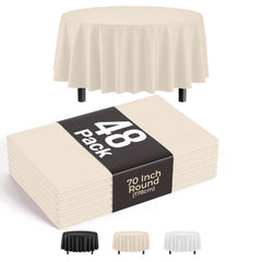 70 In. Premium Round Ivory Plastic Table Covers | 48 Count
