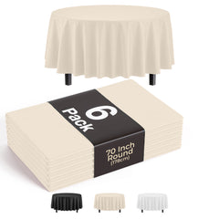 70 In. Premium Round Ivory Plastic Table Covers | 6 Pack