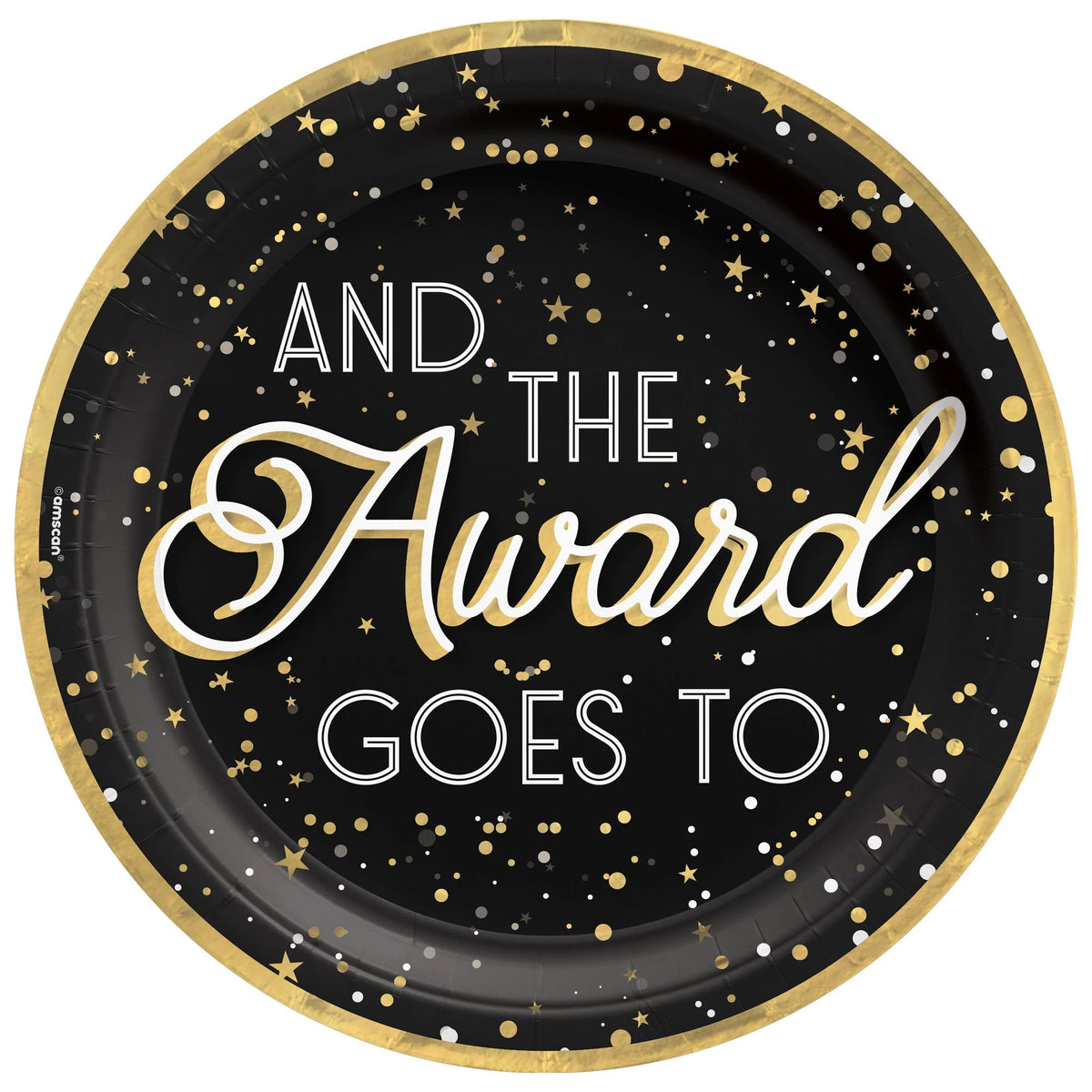 Awards Night "And the Award Goes To" Dinner Paper Plates, Gold/Black, 10-inch, 8-ct - Case of 24