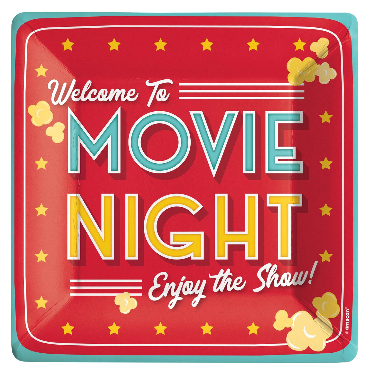 Movie Night Square Paper Dinner Plates, Red/Yellow, 10-inch, 20-ct - Case of 24