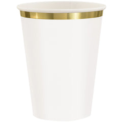 Elegant White Paper Cups with Gold Trim - 12oz | 8 Count