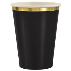 Black Paper Cup with Gold Trim - 12oz, 8-pk
