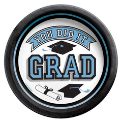 True to Your School Grad Round Paper Plates, Blue, 7-inch, 20-ct - Pack of 6