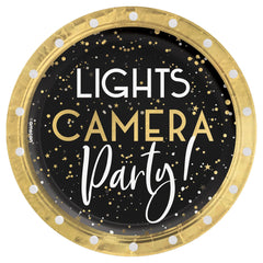 Awards Night Lights Camera Party Dessert Paper Plates, Gold/Black, 7-inch, 8-ct - Pack of 6